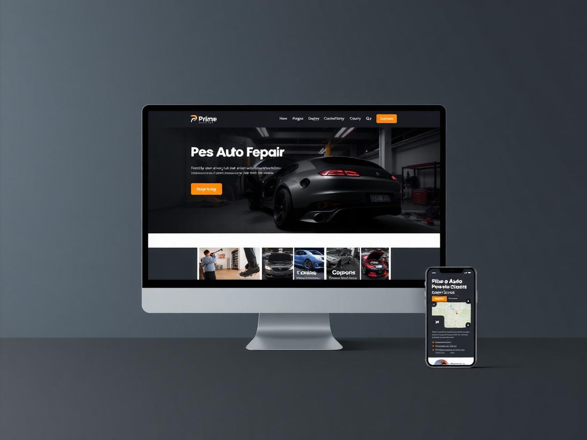Prime Auto Repair Auto Repair Shop designed by PM Web Solutions in Pensacola, FL, shown on desktop and mobile